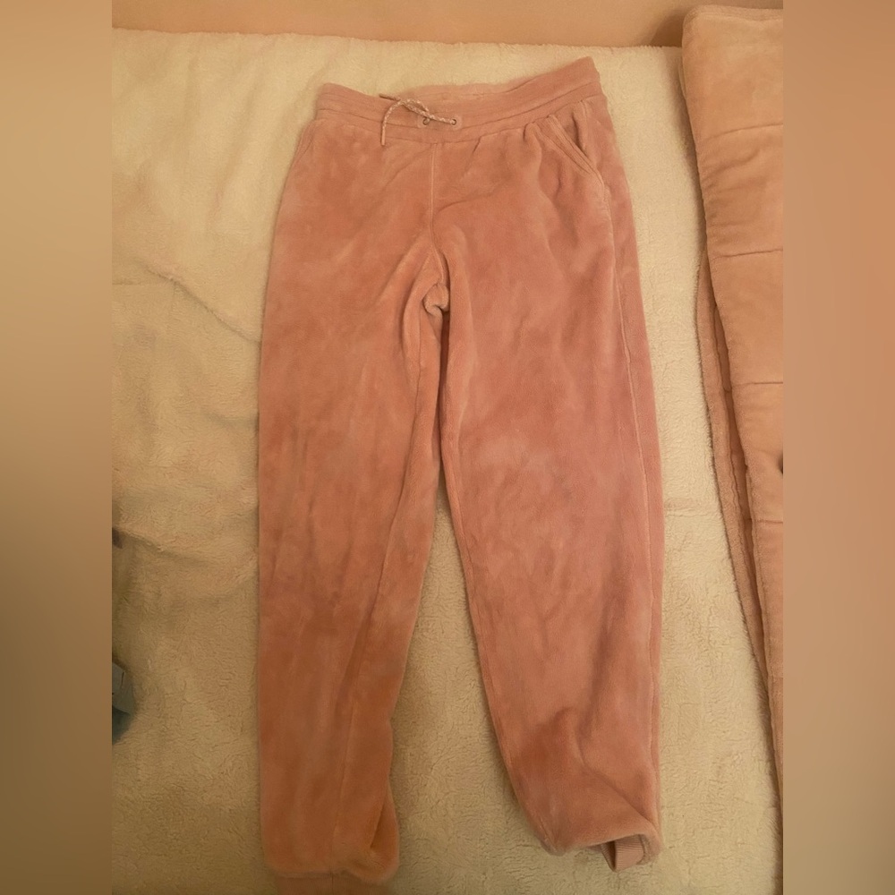 athleta girl fuzzy sweatpants light pink